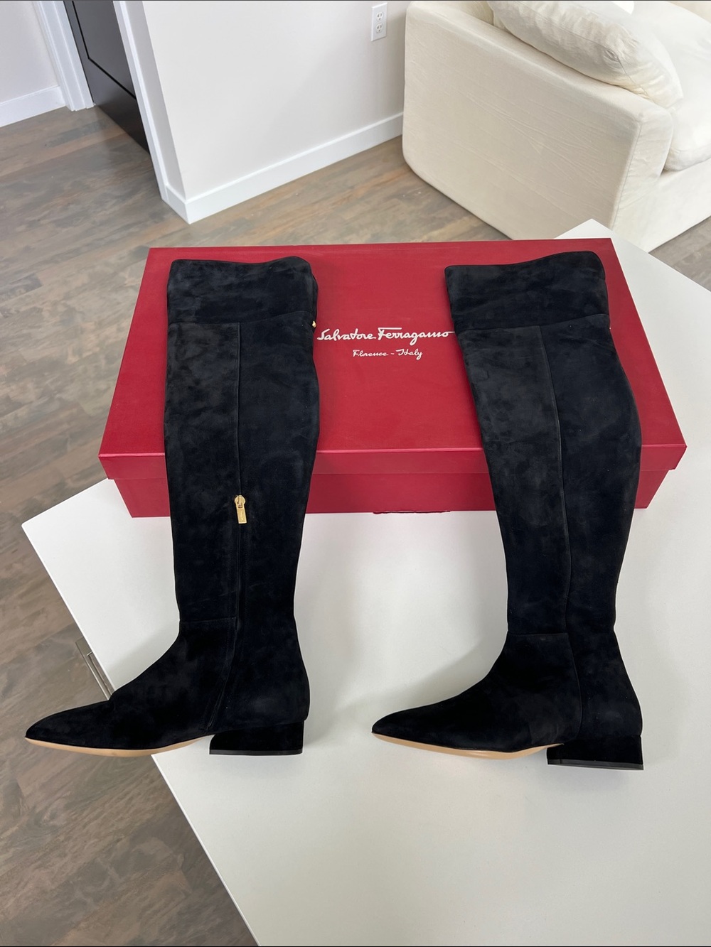 Salvatore Ferragamo black suede leather long over the knee boots size 5.5